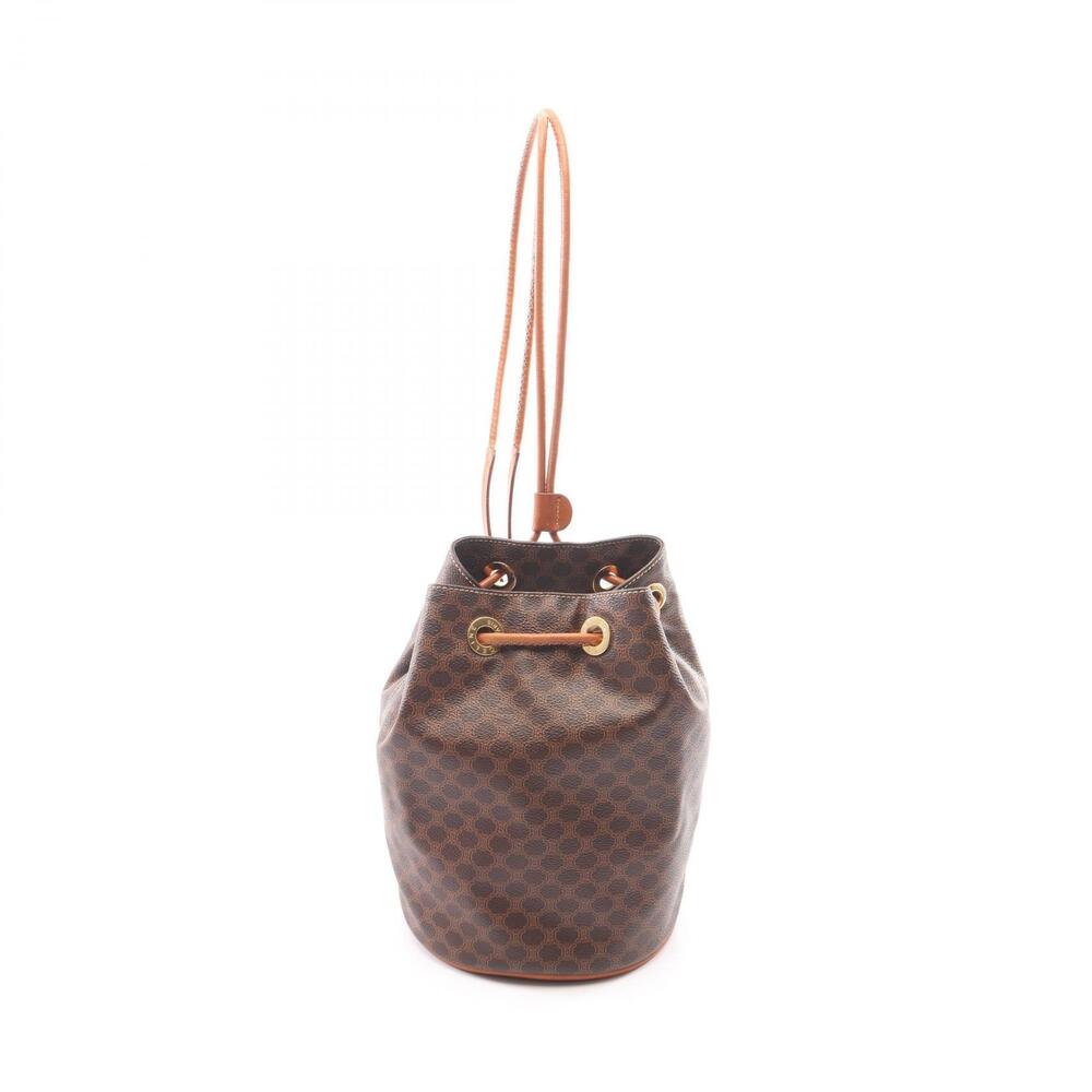 Celine Macadam Drawstring Backpack Canvas Leather Bag Brown